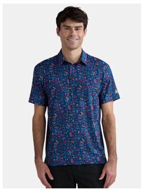Birdie Bound Men's Novelty Print Golf Shirt In Blue Size Medium NWT